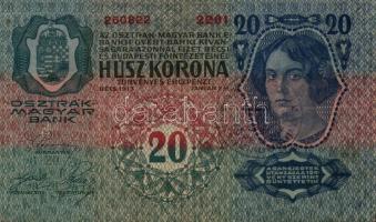 1913. 20K kétféle pecséttel, egyik "PEST-PILIS-SOLT-KISKUN VÁRMEGYE...FŐPÉNZTÁRA" T:III