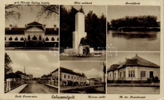 Zalaszentgrót postahivatal, Korona szálló, Deák utca, Károlyi György kastély, Hősi emlékmű, strandfürdő (EB)