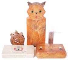 Vegyes régi bolha tétel: fa szivarka, fém szivarka doboz, öngyújtó, Hercules rajzszeg, kis intarziás fa dobozka, fém öngyújtó, stb