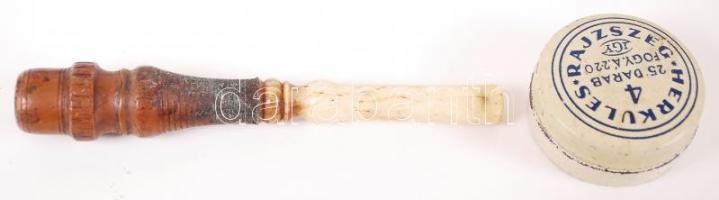 Vegyes régi bolha tétel: fa szivarka, fém szivarka doboz, öngyújtó, Hercules rajzszeg, kis intarziás...