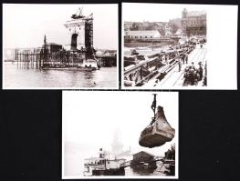1948-1949 3db fotó a felrobbantott Lánchíd újjáépítési munkálatairól, 9x12cm