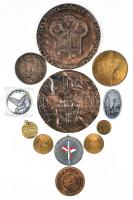 Vegyes emlékérem, plakett, lemez tétel, közte magyar és külföldi darabok "Magyar Szállodaszövetség" nagyalakú Br emlékérem, 2002. "Erzsébetvárosi Éneklő Ifjúság" Br plakett, összesen 12db T:vegyes