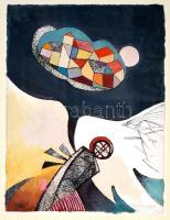 Lukács János (1952-): Hazamegyek. Akvarell, merített papír, jelzett, sérült üveg alatt, 30×23 cm