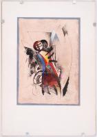 Lukács János (1952-): Tükör előtt. Akvarell, merített papír, jelzett, üveg alatt, 30×23 cm