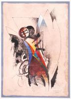 Lukács János (1952-): Tükör előtt. Akvarell, merített papír, jelzett, üveg alatt, 30×23 cm