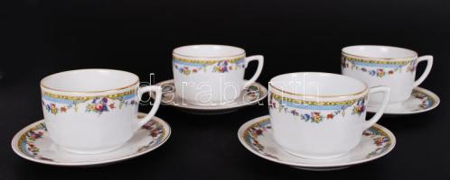 Zsolnay 4 db csésze és alj, jelzett (háború előtti), hibátlanok, matricás