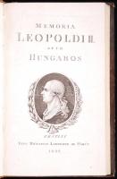 [REVICZKY József]: Memoria Leopoldi II. apud Hungaros. Pestini, 1802, typis Michaelis Landerer de Füskút. Korabeli, aranyozott gerincű, festett egészbőr kötésben, metszett címlappal, jó állapotú (az előzéklapon a korábbi tulajdonos bejegyzése, a címlapon kiradírozott ceruzás felirat látható)
