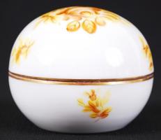 Herendi virágos bonbonier, kézzel festett, jelzett (1939), hibátlan, m:6 cm, d:7 cm