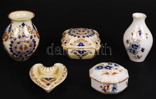 Zsolnay vázák, dobozkák, tálka, jelzettek, hibátlanok, kézzel festettek, összesen 5 db