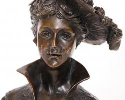 Biedermeier dáma, patinázott bronz, alabástrom talapzaton, m:22 cm
