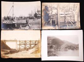 1914-1918 4db katonai fotó az I. világháborúból hidakról és hídépítőkről /  Building bridges, military photos from WWI, 12x17cm