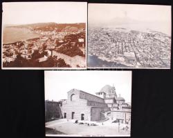 cca 1900 3db feliratozott városképes fotó Firenzéről és Nápolyról /  Vintage photos of Florence and Naples, 18x24cm