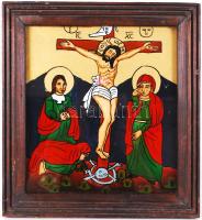 Jelzés nélkül: Antik erdélyi festett üveg ikon. Hibátlan , kopott, keretben 29×27 cm