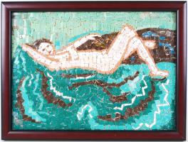 Győri Zsolt (1968-): Fürdőző lány. Mozaiküveg, fa, jelzés nélkül, keretben 33×45 cm