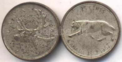 Kanada 1967. 25c Ag + 1968. 25c Ag "II. Erzsébet" T:2- Canada 1967. 25 cents Ag + 1968. 25 cents Ag "Elizabeth II" C:VF