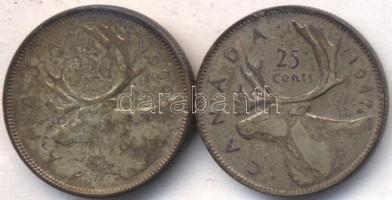 Kanada 1947. 25c Ag "VI. György" + 1965. 25c Ag "II. Erzsébet" T:2- Canada 1947. 25 cents Ag "George VI" + 1965. 25 cents Ag "Elizabeth II" C:VF