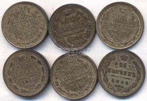 Oroszország 1905-17. 15k Ag (6x) T:2-,3 Russia 1905-17. 15 Kopeks Ag (6x) C:VF,F
