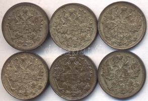 Oroszország 1905-17. 15k Ag (6x) T:2-,3
Russia 1905-17. 15 Kopeks Ag (6x) C:VF,F