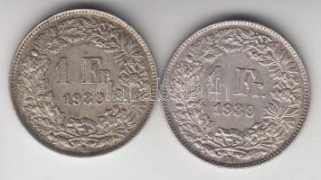 Svájc 1939. 1Fr Ag (2x) T:2-
Switzerland 1939. 2 Francs Ag (2x) C:VF