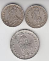 Svájc 1950-1951. 1/2Fr Ag (2x) + 1964. 1Fr Ag T:2- Switzerland 1950-1951. 1/2 Franc Ag (2x) + 1964. 1 Franc C:VF