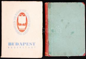 2db német nyelvű Budapest-útikalaúz: Ludwig Hevesi: Budapest und seine Umgebungen. Bp., [1873], M. Ráth. Rozoga félvászon kötésben, a térképmelléklet hiányzik; [Zoltán Szviezsényi]: Budapest Bäderstadt. Bp., é.n., Kurkommission der Budapester Heilbäder und Kurorte. Kiadói papírborítóban, gazdag képanyaggal