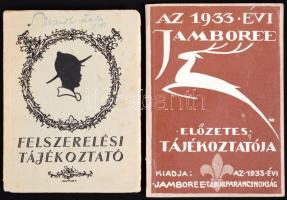 2db, cserkészettel kapcsolatos kiadvány: Felszerelési tájékoztató. Bp., 1929, M. Cserkészszövetség; Az 1933. évi jamboree előzetes tájékoztatója. Bp., é.n., Az 1933. évi Jamboree-Táborparancsnokság. Papírborítóban, térképmelléklettel