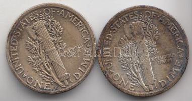 Amerikai Egyesült Államok 1917S/1920 Dime Ag "Mercury" (2x) T:2-,3
USA 1917S/1920 Mercury ...