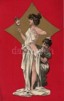 Playing card, drying woman, erotica