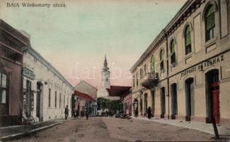 Baja Vörösmarty utca, Központi kávéház, templom, Polgár Nándor üzlete (Rb)