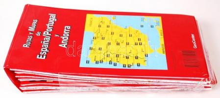Spanyolország és Portugália úti térképek. Összesen 15 db térkép műanyag tartóban