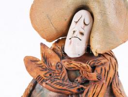 Vertel Andrea (1953-): Rókás nő. Festett kerámia, jelzett, hibátlan, m:43 cm, sz:22 cm