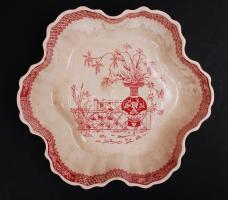 cca 1900 Máz alatt díszített, jelzett, W.T. Copeland & Sons Soke-on-Trent-i porcelán gyümölcsös tál /  W.T. Copeland & Sons Soke-on-Trent porcelain fruit bowl with under-glaze decoration, d: 23cm