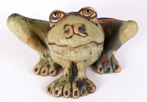Vertel Andrea (1953-): Béka. Festett kerámia, jelzett, hibátlan, m:14 cm, sz:27 cm