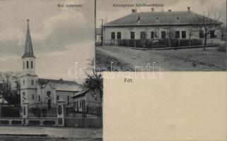 Fót községháza a Hősök szobrával, Református templom