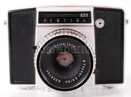 Pentina E fényképezőgép Carl Zeiss Tessar f=2,8/50 objektívvel, eredeti, bőr tokjában /  Pentina E photo camera with Tessar f2,8/50 lens, in original leather case