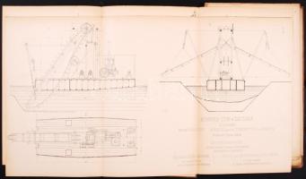 cca 1895 A Könyves Tóth és Zaccaria kotróhajógyár képes általános árjegyzéke. 8 oldalas ismertető füzet + 10 nagy képes tábla / Steam shovel ship factory picture advertising booklet with 10 large plans 62x35 cm