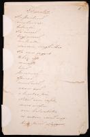 cca 1860 Ismeretlen szerző kézzel írt verseskötete 19 lapon, az első lap sérült