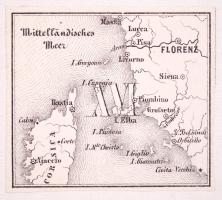 cca 1880 Földközi tenger, Firenze és környéke vászon térkép szép állapotban / 
cca 1880 Florence and...