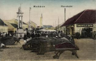 Mohács piac, Angyal Gábor és Ehrénfeld Antal üzletei, templom, gyógyszertár