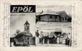 Epöl Kozlik J. vendéglője, iskola és községháza, katolikus templom