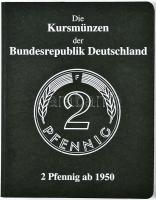 NSZK 1950-2001. 101db különböző 2Pf érme, gyűjtői karton albumban, a gyűjtemény hiányos, kiegészítésre szorul T:1,2 GFR 1950-2001. 101pcs of different 2 Pfennig coins in collectors album "Die Kursmünzen der Bundesrepublic Deutschland" the collection is incomplete C:UNC,XF
