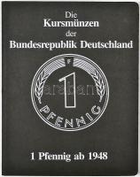 NSZK 1979-2001. 90db különböző 1Pf érme, gyűjtői karton albumban, a gyűjtemény hiányos, kiegészítésre szorul, több lap hiányzik T:1,2 GFR 1979-2001. 90pcs of different 1 Pfennig coins in collectors album(missing sheets) "Die Kursmünzen der Bundesrepublic Deutschland" the collection is incomplete C:UNC,XF