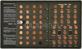 NSZK 1979-2001. 90db különböző 1Pf érme, gyűjtői karton albumban, a gyűjtemény hiányos, kiegészítésr...