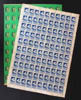 1938-1942. Évi könyvnap levélzáró-reklámbélyege teljes 100-as ívben. (a fogazás mentén 1/4 ív majdnem teljesen elvált.) Az 1942 évi Budapesti nemzetközi vásár (Háborús Vásár) levélzárója 9x9-es ívben, zöld színű, vágott, gumizás nélkül.