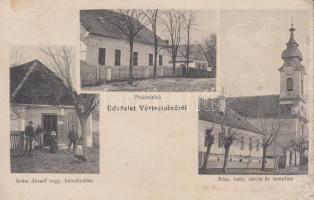 Vértestolna Szám József vegyeskereskedése, plébánialak, katolikus templom és iskola (EK)