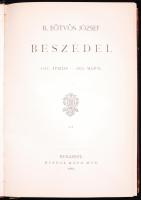 Eötvös József, B[áró].: - - beszédei. 1867. április - 1870. május. (II. köt.) Bp., 1886, Ráth Mór. Kiadói, aranyozott, bordázott gerincű, félbőr sorozatkötésben, márványozott lapszélekkel. A kötés kopottas, a gerinc sérült, egyébként jó állapotú