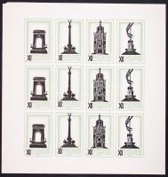 1930 Nemzetközi Építészkongresszus és Tervkiállítás 3db kétnyelvű levélzáró, fogazott és vágott ív