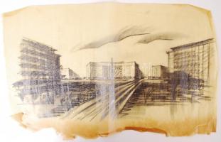1930 Az Erzsébet sugárút tervpályázatára készült 3 db rajzból álló pályamű. Pauszpapíron 29x45 cm