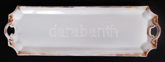 Régi, aranyozott szegélyű, jelzés nélküli porcelán haltál (megkopott aranyozással) /  Vintage porcelain fish plate with worn gold plating, 49x16cm