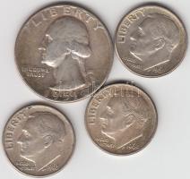 Amerikai Egyesült Államok 1951. 1/4$ Ag "Washington" + 1962-63-64. 1d Ag (3x) T:2,2-
USA 1...